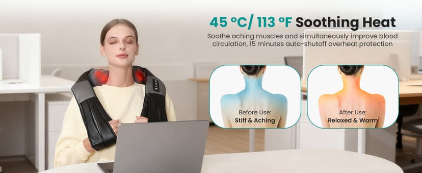 Nekteck Shiatsu Neck Massager for Pain Relief Deep Tissue with Heat, 3D Kneading Massage Pillow Back Shoulder Massagerfor Body Muscle, Plug-in Use for Home Office Car, Gifts for Mom Dad Him Her