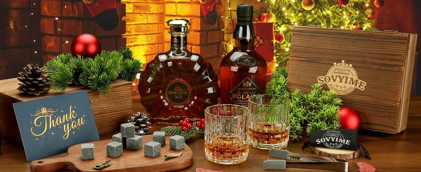 Whiskey Gifts for Men, Whiskey Glasses Set of 2, Granite Chilling Whiskey Stones, Bourbon Gifts for Men, Unique Giftss for Mens Birthday Christmas Father's Day Valentine Retirement Groomsmen