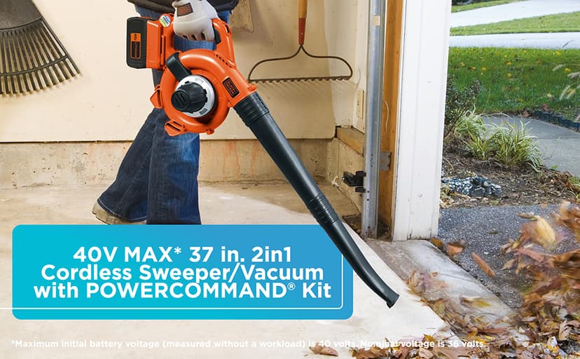BLACK+DECKER Leaf Blower Cordless Leaf Vacuum and Mulcher Combo Kit, Battery and Charger Included, 40V 120 mph Air Speed, 6-Speed Dial, Built-in Scraper with Collection Bag (LSWV36)