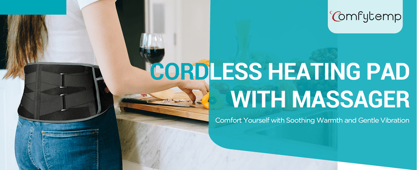 Comfytemp Cordless Heating Pad with Massager for Back Pain Relief, Portable Lower Back Massager Wearable, Birthday Gifts for Dad Mom Men Women Elderly, Rechargeable Period Cramps, 3 Heat Auto-Off, 58"
