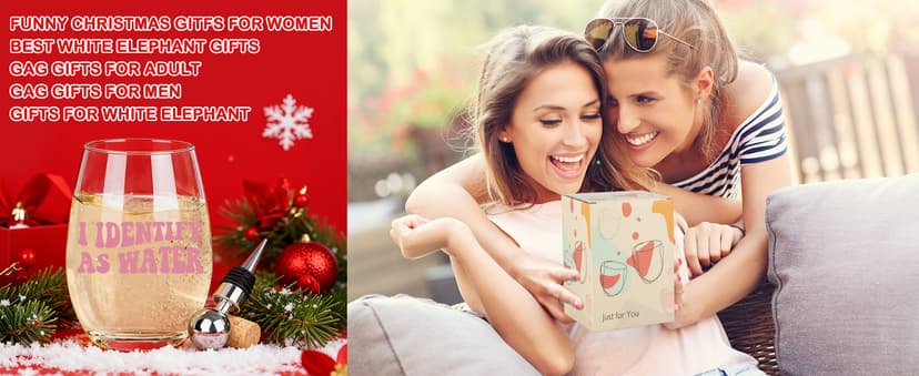 I Identify as Water 16oz Stemless Wine Glass, Funny Wine Glasses For Women, Men, 2025 Best White Elephant Gifts, Gag Gift, Perfect Birthday Or Christmas Gift For Adult, Coworker, Friend, Sister