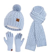 Womens Winter Warm Knit Beanie Hat Touchscreen Gloves Long Neck Scarf Set with Fleece Lined Skull Caps Gifts for Women