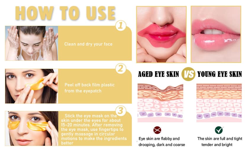 30 Pairs Lip Masks & Eye Masks,24K Gold Gel Crystal Collagen Eye Patches for Puffy Eyes,Effectively Nourishes,Moisturizing& Reducing Dark Circle Eye Bags,Birthday Gifts for Women,Christmas Gifts