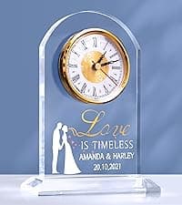 50th Anniversary Wedding Gift, Anniversary Quartz Clock, Desk Table Clock, 50 Years of Marriage, Golden Wedding for Couple, Parents, Grandparents (Wooden Base with LED Light)