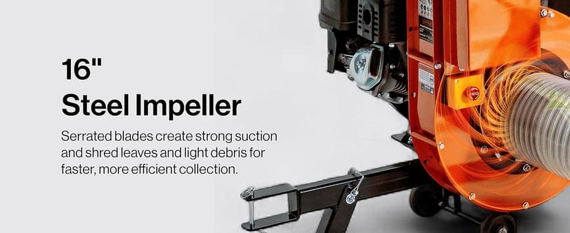 SuperHandy Towable Leaf and Lawn Vacuum – 180 Gal Collection, 15HP Electric Start Engine, Serrated Impeller, Pin-Hitch, One-Hand Dump, 13 in. Wheels