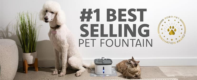 Veken Innovation Award Winner 95oz/2.8L Pet Fountain, Automatic Cat Water Fountain Dog Water Dispenser with Replacement Filters for Cats, Dogs, Multiple Pets (Grey, Plastic)