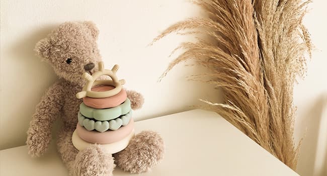 Moonkie Stacks of Circles Soft Teething Toy | Educational Learning Baby Toy | Stacking Ring Toys for Babies Boy and Girl | 7 Piece Teethers Set