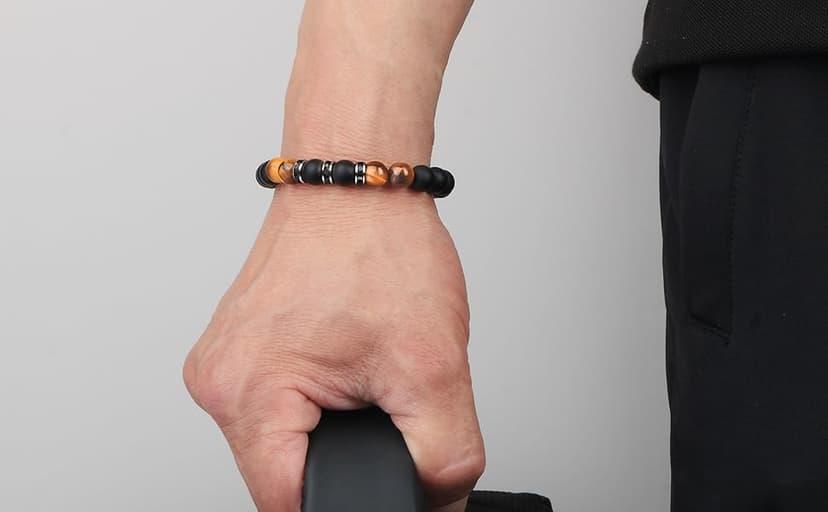 JoycuFF Gifts for Men Natural Tiger Eye Black Matte Agate Bracelets, Christmas Birthday Gifts for Boyfriend Husband Brother from Girlfriend Wife, To My Man Bead Bracelets