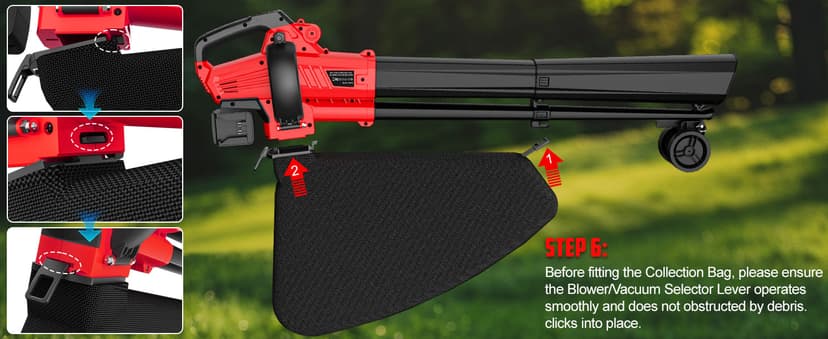 3-in-1 Electric Leaf Blower with Vacuum & Mulcher Compatible for Milwaukee 18V Battery, Leaf Vacuum Cordless with Bag 40L, Leaf Mulcher Cordless Leaf Blowers for Lawn Care, Turbo Mode (No Battery)