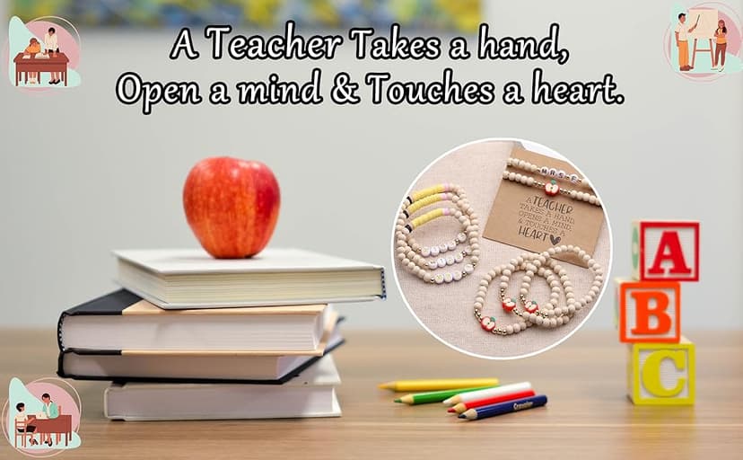 Personalized Teacher Bracelet for Women, 2 Pcs Initial Mrs Miss Ms Teacher Appreciation Gifts With Card From Student Friends, Thank You TEACH Gift for Women