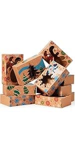 JOYIN 12PCS Christmas Cookie Boxes for Gift Giving, 8.75" x 5.75" x 2.75" Xmas Holiday Bakery Treat Boxes with Window, Kraft Cookie Tin Container Box for Baked Goods, Cupcake, Pastry, Candy, Doughnut