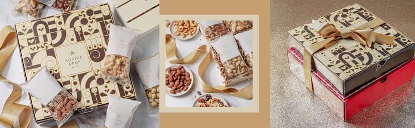 Christmas Gift Basket, Holiday Gourmet Treats- Variety Snack Crate- Candy Tray Food Assortment Idea- For Women, Men, Family 4 Section- Bonnie and Pop