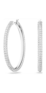 Swarovski Stilla Attract Trilogy Drop Pierced Earrings with White Crystals on a Rhodium Plated Setting with Hinged Closure