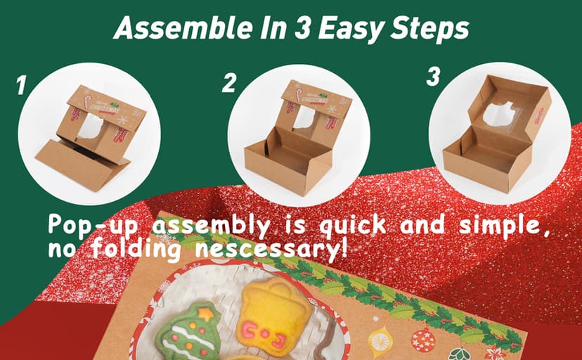 Festive Christmas Treat Boxes - 24 Pack, 8.25x6x2.75in, Brown, Rectangular, Flip Top Lids, Durable & Reusable, Perfect for Baked Goods & Gifts