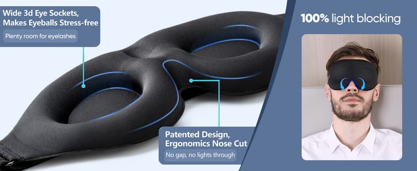 MZOO Luxury Sleep Eye Mask for Side Sleeper Men Women, Zero Eye Pressure 3D Sleeping Mask, Light Blocking Patented Design Night Blindfold, Soft Eye Shade Cover for Travel, Black