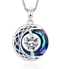 LIANYU Necklace for Womens Blue Sapphire Necklace Moon Pendant S925 Sterling Silver Crystal Jewelry for Women Pendant Birthday Gifts for Wife Gifts Valentine Anniversary