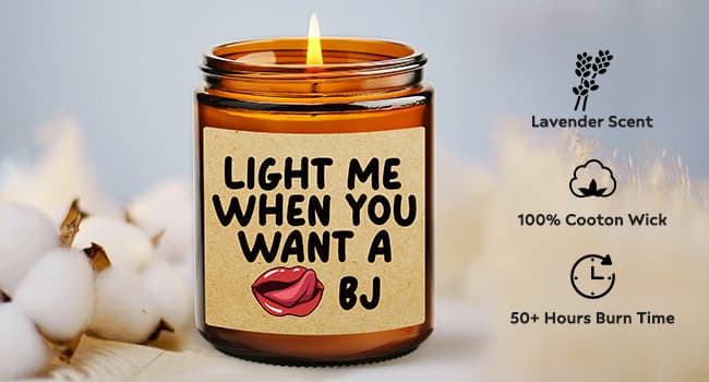 Lavender Scented Candle Gifts for Men, Naughty Candle Gifts for Him, Funny Gift from Wife, Anniversary, Sweetest Day, Valentine's Day, Birthday Gift for Husband, Boyfriend, Fiance Present