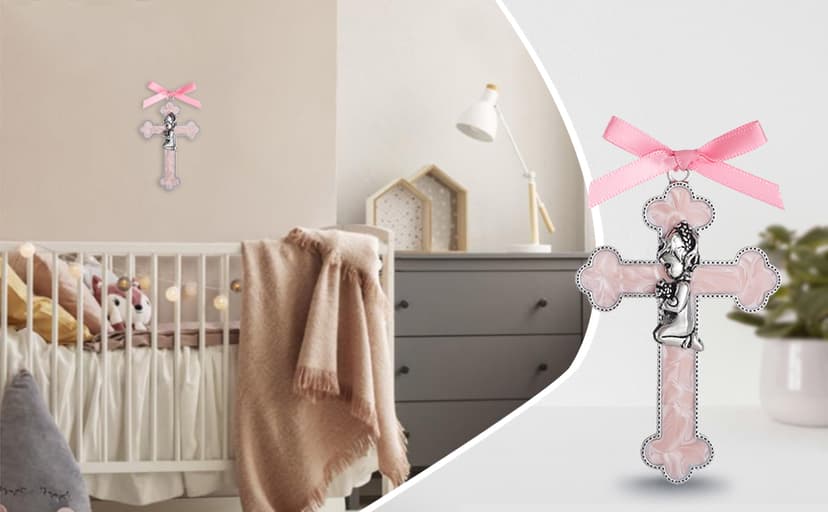 KOMI Pink Enamel Baby Wall Cross Christening Gifts Praying Girl Cross Christening and Dedication Baptismal Gifts from Godparents