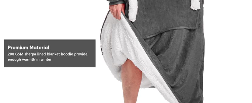 yescool Wearable Blanket Hoodie - Birthday Christmas Gifts for Women Mom Girlfriend, Oversized Flannel Sherpa Cozy Hooded Blanket Sweatshirt Adult With Hood Pocket & Sleeves, One Size Fits All (Grey)