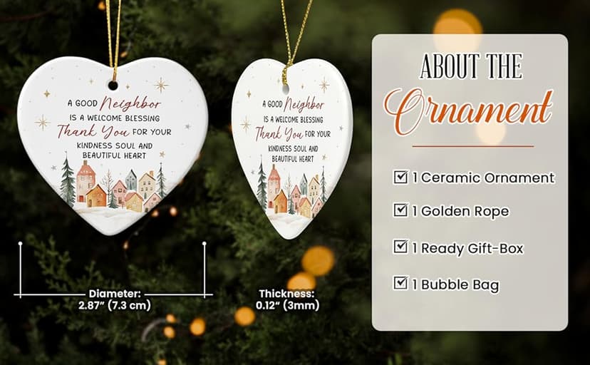 Neighbors Ornament 2025 - Thank You Gifts for Good Neighbors and Friends Next Door, Xmas Appreciation Gift for Women Man, Ceramic Ornaments for Christmas Tree Decor, Cute for Neighbor