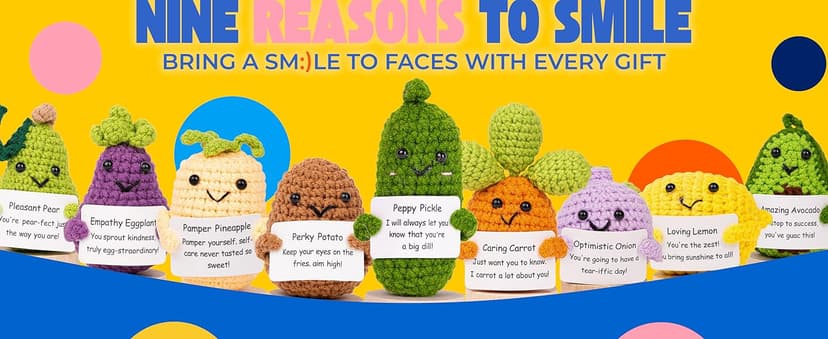 Cheerpal Veggies — Crochet Veggie Pack w/Stand (9 pc) Handmade Crochet Figurines Decor - Desk, Office, Coworker, Friend | Gifts for Women, Teen Girls, Mom, Girlfriend