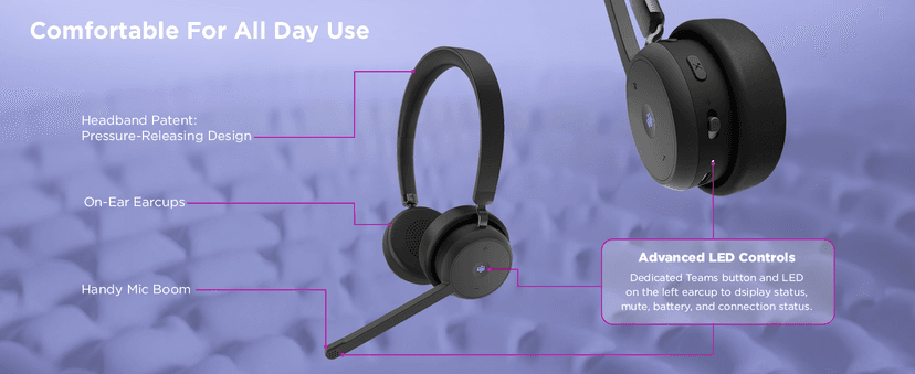 Lenovo Wireless VoIP Headset Teams Certified, Noise-Canceling Mic, Bluetooth 5.3 Multipoint, USB-A Receiver, 31-Hour Talk & 60-Hour Playback, Lightweight Over-Ear Design, Replaceable Earcups