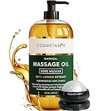 Cosmetasa Sore Muscle Massage Oil for Massage Therapy with Roller - All Natural, Cruelty-Free Massage Oils for Muscle Relaxing & Joint Comfort - Arnica Extract with Lavender & Chamomile Oil (8.8 oz)