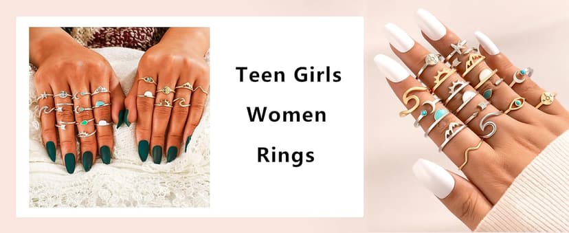 FUTIMELY Boho Retro Stackable Rings Sets for Women Knuckle Joint Finger Knuckle Nail Ring Sets Moon Stars Stack Preppy Statement Rings Cute Trendy Stuff Jewelry