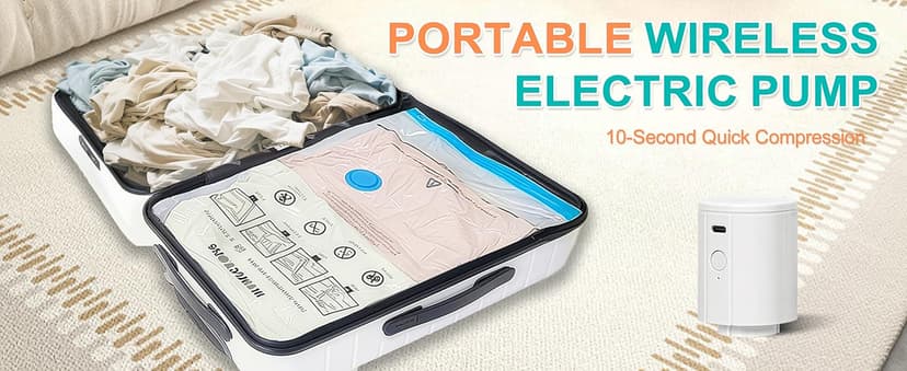 Vacuum Storage Bags with 3000Pa Wireless Pump for Travel, 12 Pack Vacuum Seal Bags for Clothing Travel, Compression Vacuum Bags for Clothes,Luggage,Blankets(4 Large, 4 Medium, 4 Small)