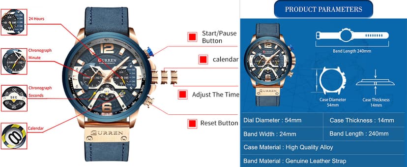 FANMIS Mens Luxury Watches Business Chronograph Dress Waterproof Leather Strap Analog Quartz Wrist Watch