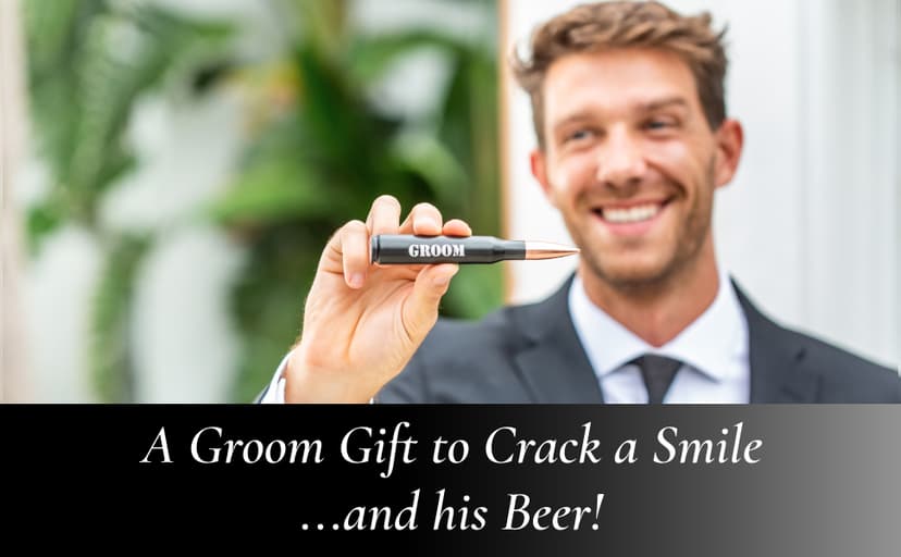Engraved 'GROOM' 50 Cal Bottle Opener - Wedding Gift for Groom