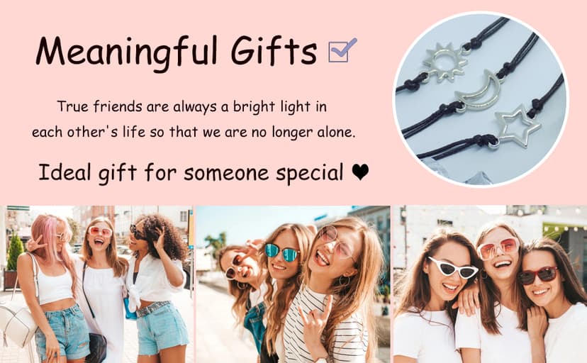 HOHOTANG Best Friend Bracelets for 3, Friendship Bff Matching Heart Bracelet for Women, Trio Bracelets Adjustable Birthday Jewelry Gifts for Best Friends