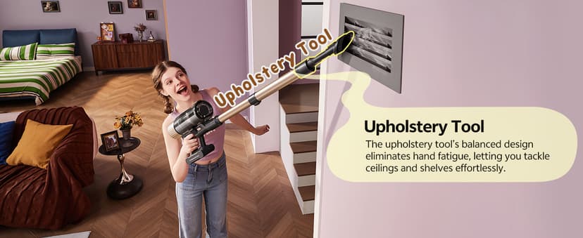 Ultenic Cordless Vacuum Cleaner, 550W 50KPA 65min Runtime, Stick Vacuum with Green Light, Self-Standing & 180° Lay-Flat, Anti-Tangled Brush, Vacuum Cleaners for Home/Hard Floor/Carpet/Pet Hair, U15