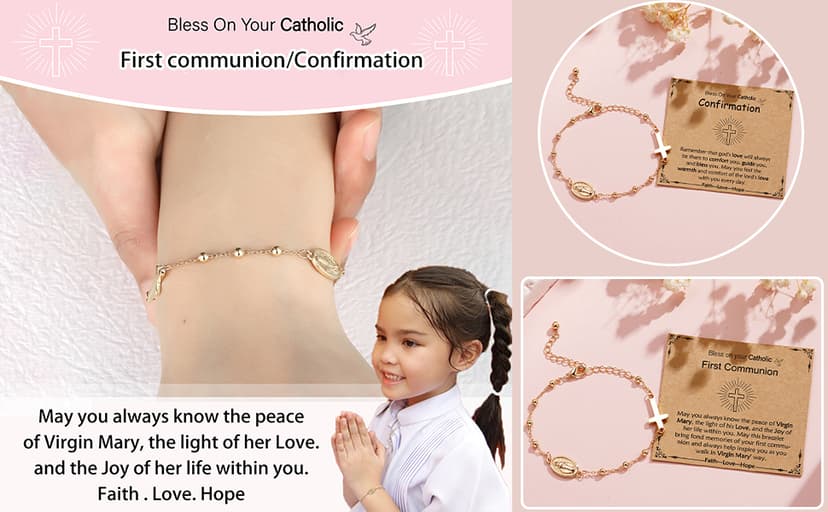 Catholic Virgin Mary Cross Bracelet Gifts for Girls Teens Women, Rosary Beads Charm Link Chain Bracelet Christmas Christian Religious Jewelry Gifts