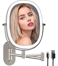 FUNTOUCH Rechargeable Travel Makeup Mirror with 72 Led Lights, Portable Lighted Beauty Mirror, 3 Color Lighting, Dimmable Touch Screen, Tabletop LED Folding Cosmetic Vanity Mirror