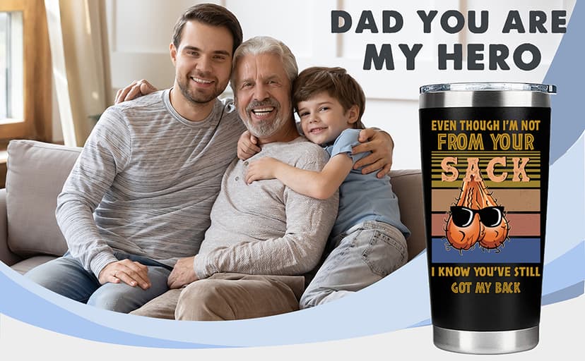 Bonus Dad Gifts - Funny Step Dad Gifts From Daughter, Son, Kids for Christmas Father's Day, Birthday - Best Bonus Dads Travel Coffee Mug 20 oz Tumbler