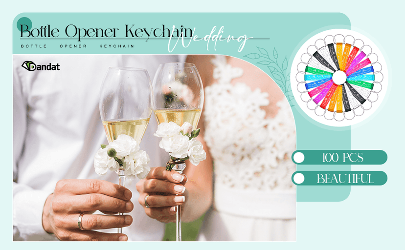 Dandat 100 Pcs Bottle Opener Keychain Bulk Thank You Wedding Favors for Guests Aluminum Wine Beer Opener Engraved Wedding Guest Gifts for Birthday Party Graduation Souvenirs(Silver)