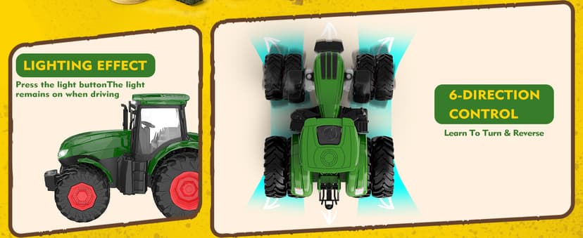 Remote Control Tractor Toy, Kids RC Tractor Set & Truck and Trailer Front Loader - Metal Car Head/8 Wheel/Light, Toddlers Farm Vehicle Toys for 3 4 5 6 7 8 9 Year Old Boys Girls Birthday Gift