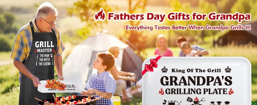 Grandpa Christmas Birthday Gifts,Best Grandpa Gifts from Grandkids,Great Grandfather Grandparents Thanksgiving Xmas Present from Granddaughter Grandson,Funny BBQ Grilling Platter with Apron Sets Gift