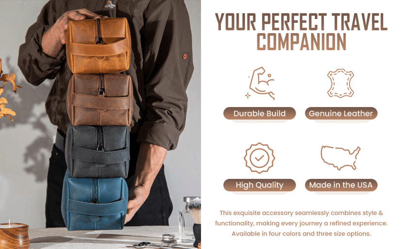 Personalized Hand Crafted Leather Toiletry Bag for Men, Shaving Bags, Travel Pouch, Engraved Monogrammed Leather Dopp Kit, Toiletries, Grandpa, Boyfriend, Groomsmen, Birthday, for Men