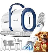 oneisall Dog Grooming Vacuum, Pet Grooming Vacuum with Clipper Nail Grinder, 1.5L Dust Cup Dog deshedding Brush with 7 Tools for Shedding Pet Hair, Home Cleaning(Blue)