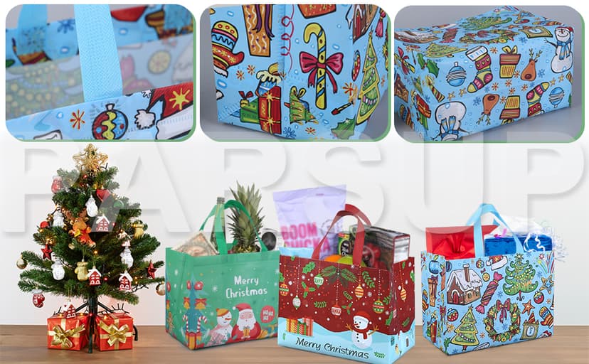 PARSUP 8PCS Christmas Gift Bags, Non-Woven Christmas Bags with Handles, Treat Tote for Gifts Wrapping Shopping, Xmas Party Supplies