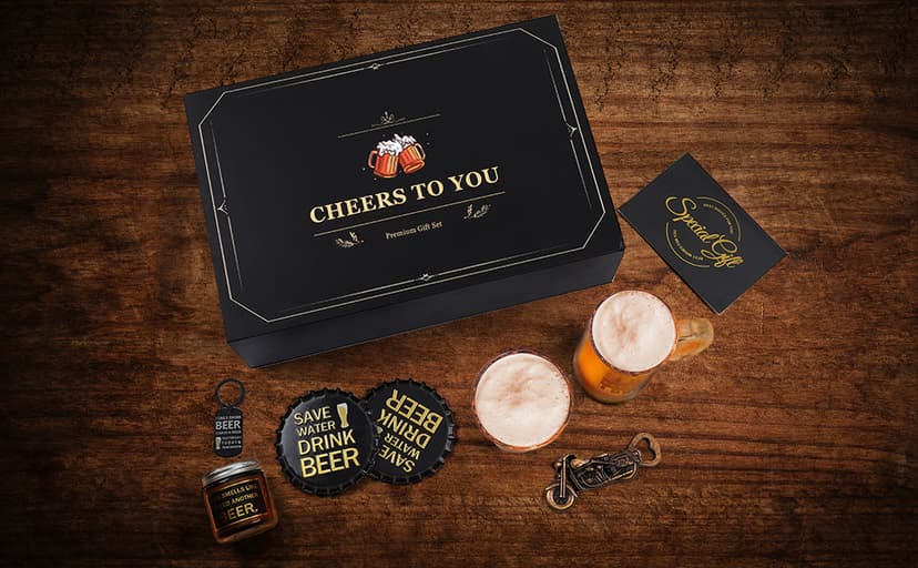 Beer Gifts for Men, Gift Basket for Beer Lovers, Gifts Box for Dad Husband Boyfriend Grandpa, Anniversary Wedding Birthday Gifts for Him incl. Beer Glass Bottle Opener Coaster Keychain