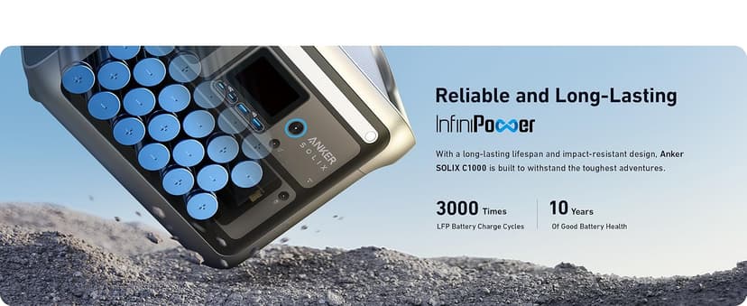 Anker SOLIX C1000 Portable Power Station with 200W Solar Panel, 1800W Solar Generator, 1056wh LFP (LiFePO4) Battery, 6 AC Outlets, Up to 2400W for Home, Power Outages, and Outdoor Camping