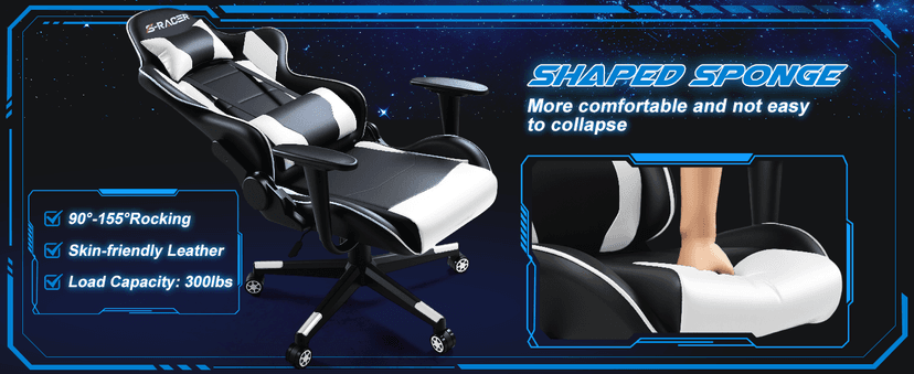 Homall Gaming Chair, Office Chair High Back Computer Chair Leather Desk Chair Racing Executive Ergonomic Adjustable Swivel Task Chair with Headrest and Lumbar Support (White)