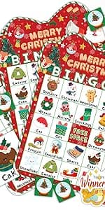 39Pcs Christmas Bingo Game for Kids Adults 24 Players Bingo Cards Christmas Games with Reward Stickers Xmas Activities Family Party Game