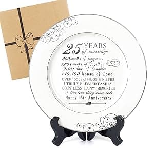 25th Anniversary Plate with Platinum Foil - Silver 25 Year Marriage Anniversary Wedding Gifts for Couple Her Him Husband Wife, 9"