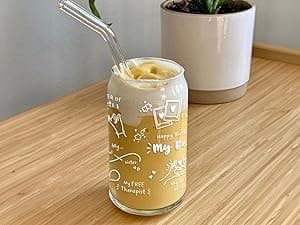 Best Friend Birthday Gifts for Women Friendship - Happy Birthday to My Bestie Glass Cups with Lids and Straws, Funny Presents for Bff Friends Coworkers Unique, Cute Iced Coffee Cup, 16 oz