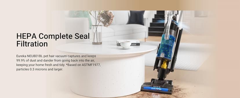 Eureka Pet Upright Vacuum Cleaner for Carpet and Hard Floor, Powerful Bagless Vacuum Cleaner for Home with HEPA Filter and Pet Tool, OmniVerse NEU801BL with QuickShift Technology, Blue