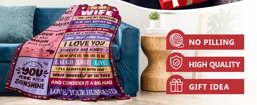 Gifts for Wife from Husbend - Anniversary Wedding Gifts for Women - Best Wife Birthday Gift Ideas - Christmas Mothers Valentines Day Romantic I Love You Gift for Her - To My Wife's Blanket 50"x60"